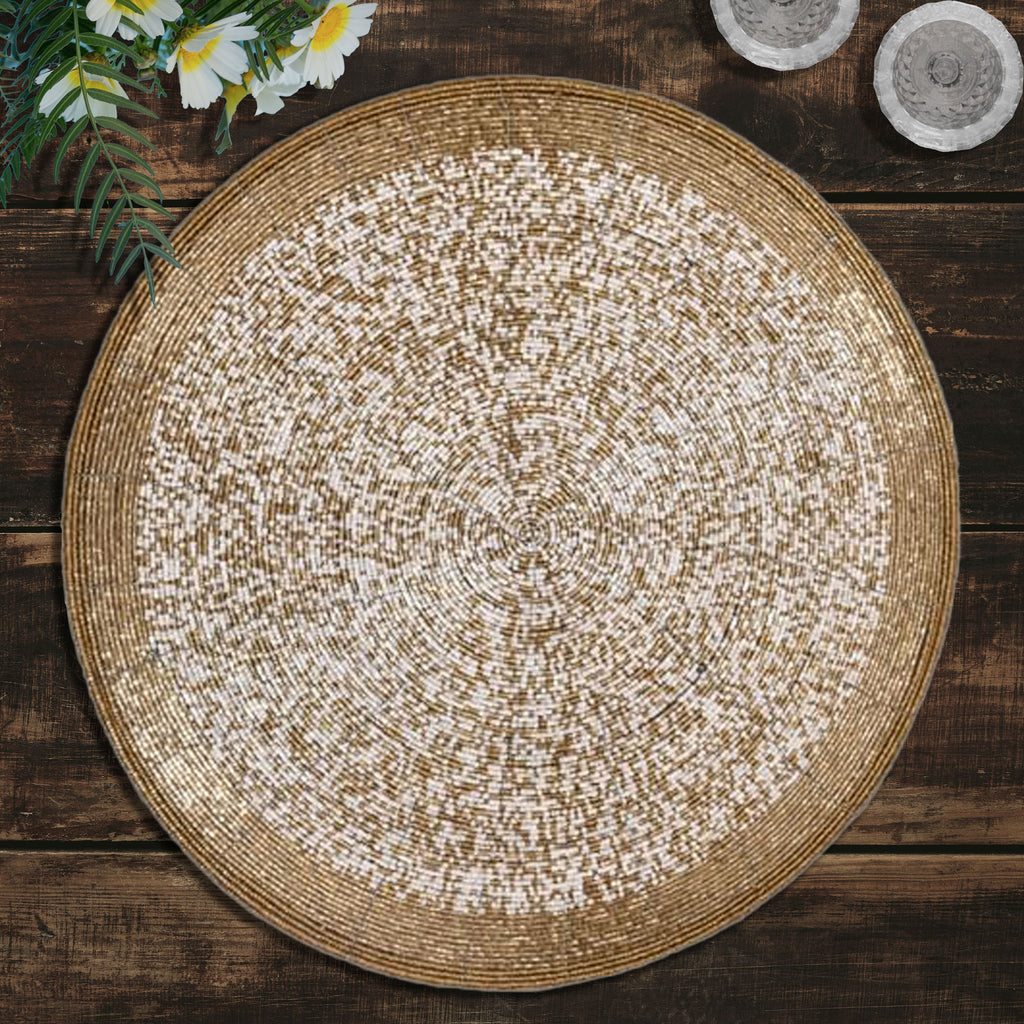 Golden Tatro – Beaded Placemats, The Tatro Collection Elegant Decorative Dining Table Accent 14 inch