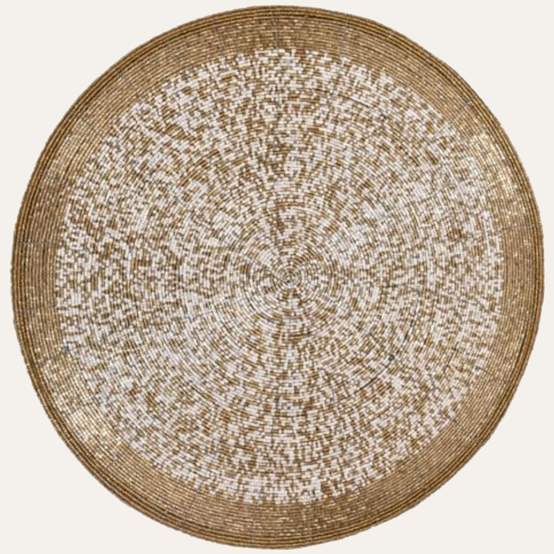 Golden Tatro – Beaded Placemats, The Tatro Collection Elegant Decorative Dining Table Accent 14 inch
