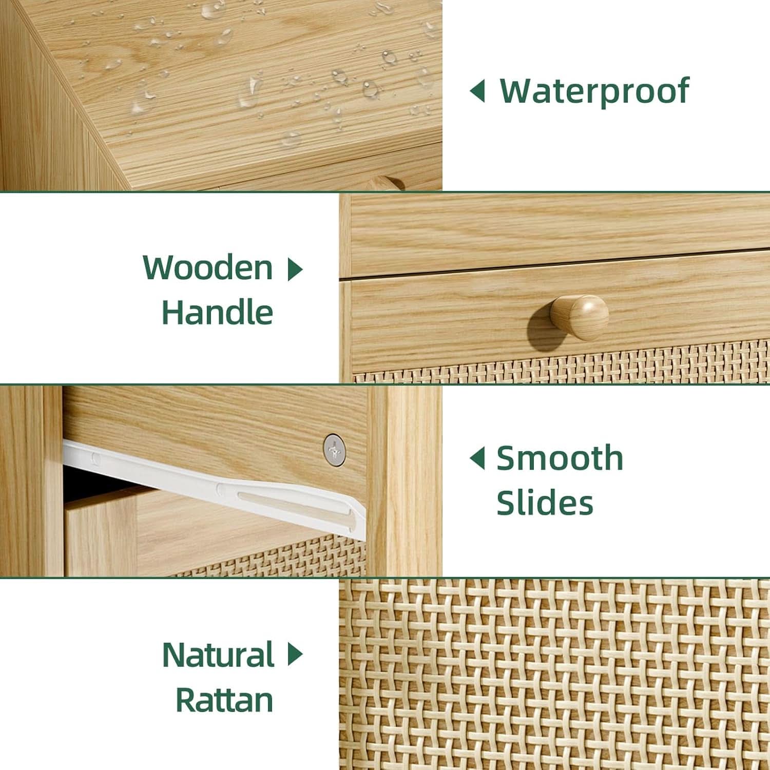 Space-Saving 3-Drawer Rattan Dresser For Bedroom Storage
