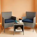 3-Piece Outdoor Wicker Bistro Set Gray and Navy Patio Furniture