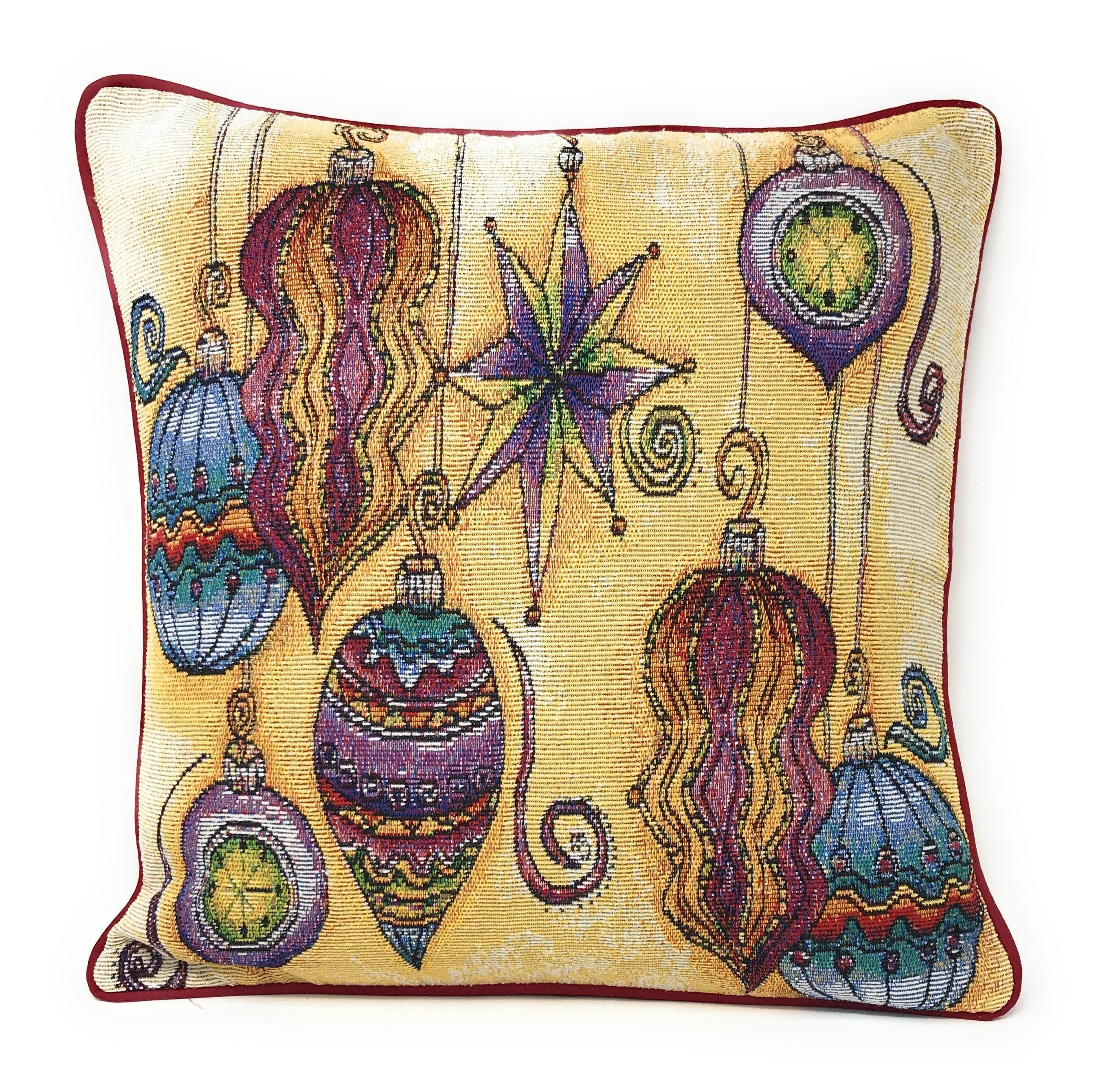 DaDa Bedding Set of 4 Pieces - Autumn Harvest Halloween & Christmas Ornaments Holiday Tapestry Throw Pillow Covers Bundle Pack - 16" x 16"