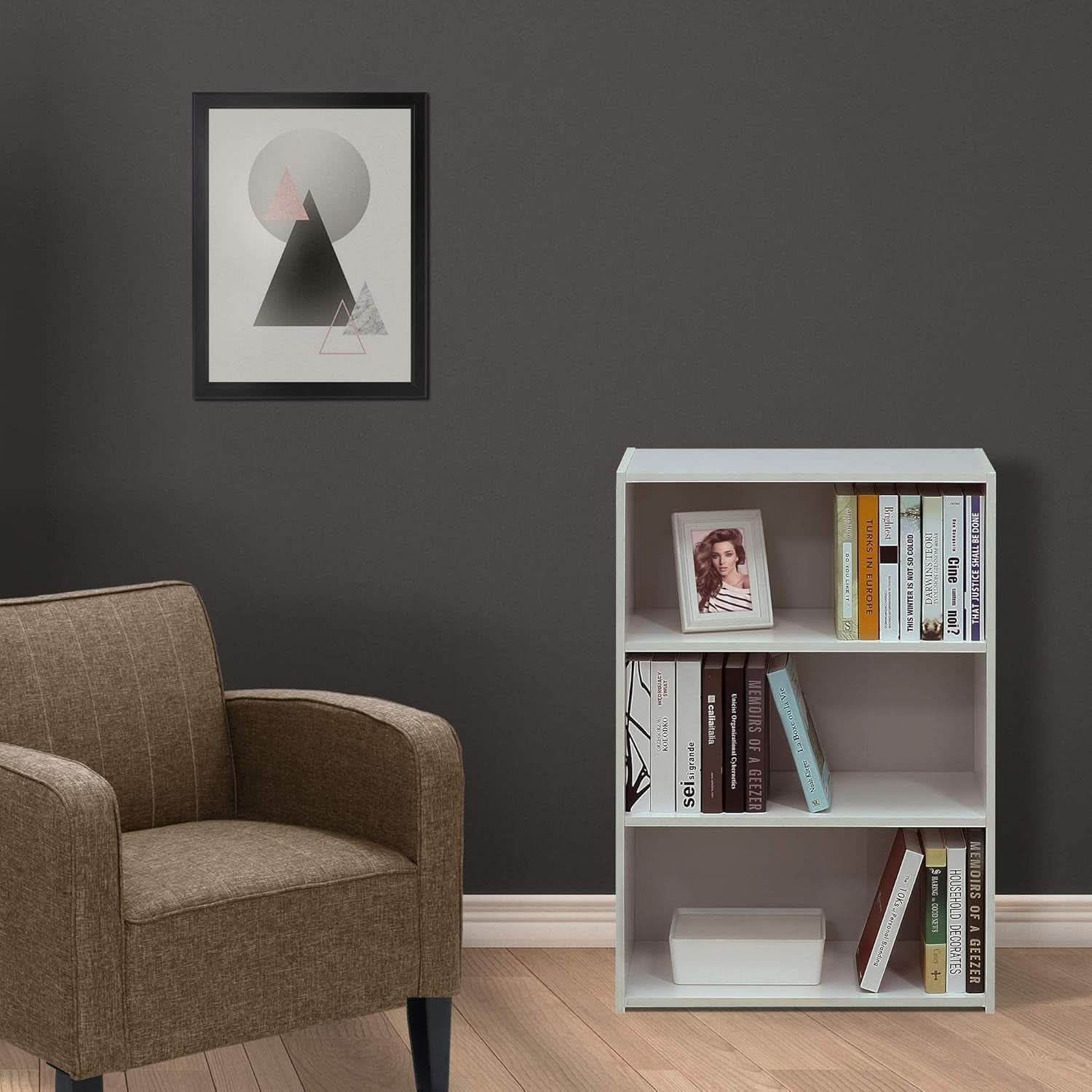 Soft White 3 Tier Bookcase With Open Shelves Living Room