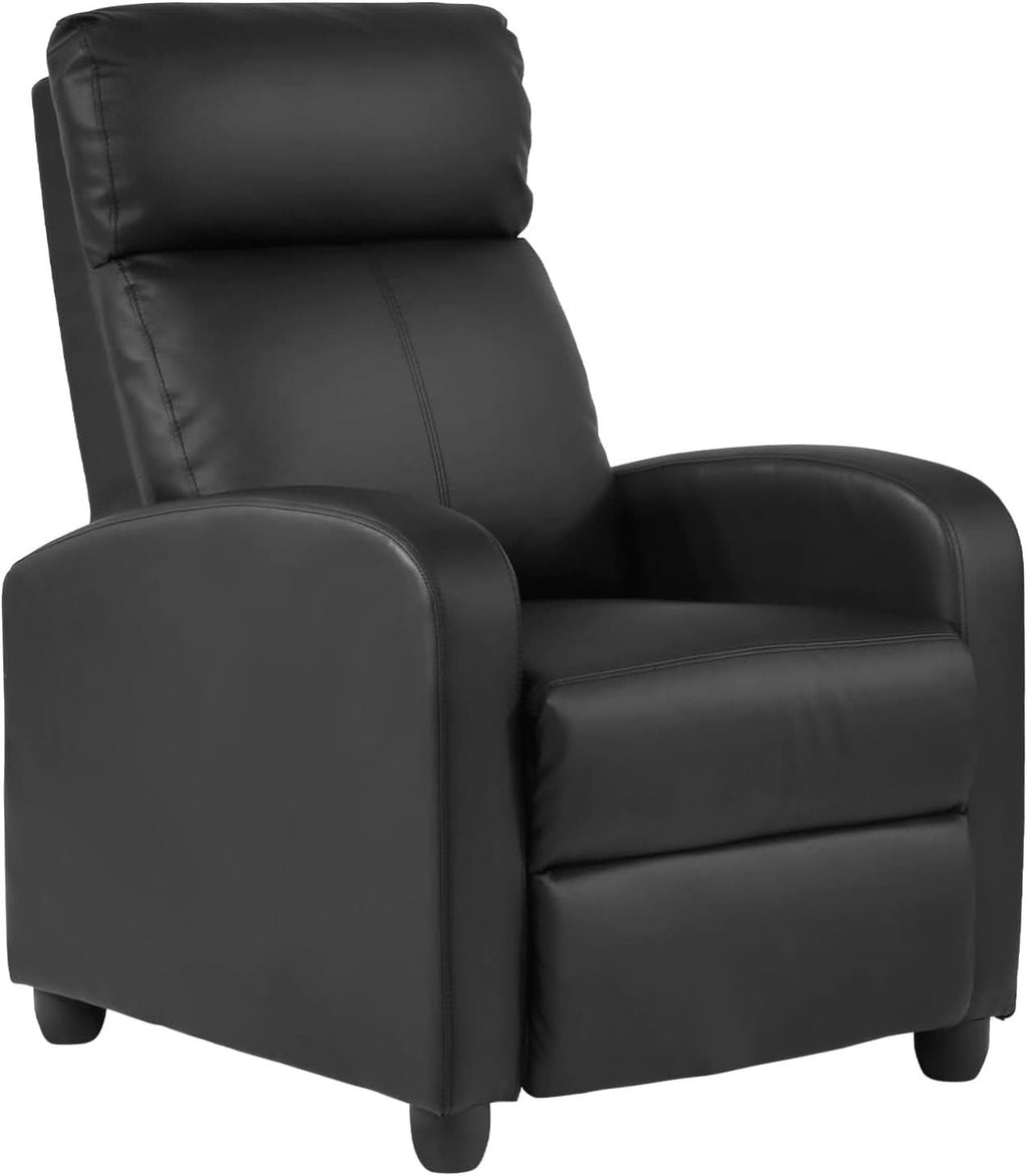 PU Leather Recliner Chair Black With Lumbar Support