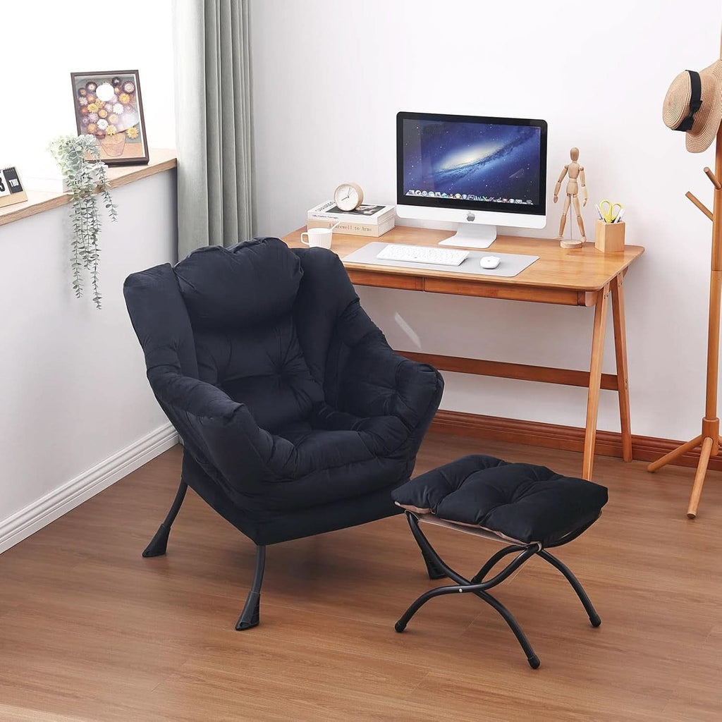 Large Upholstered Lounge Chair With Ottoman And Armrests