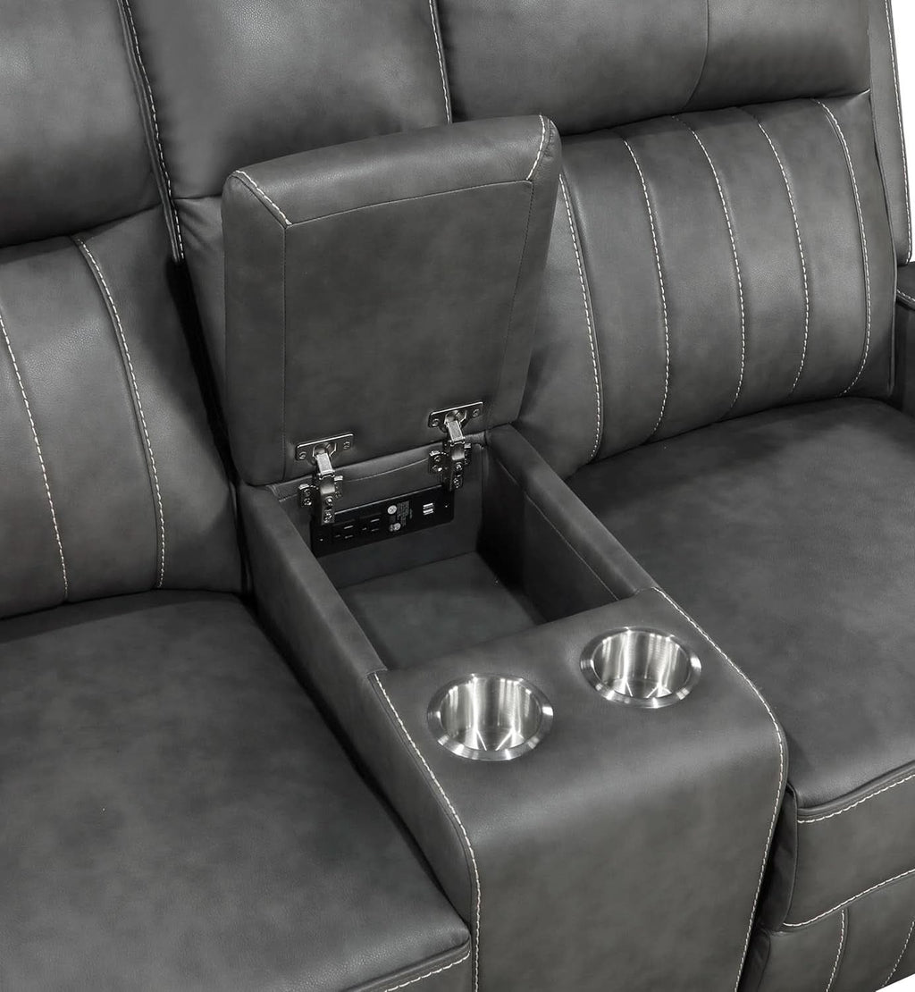 Gray Faux Leather Reclining Loveseat With Manual Recline
