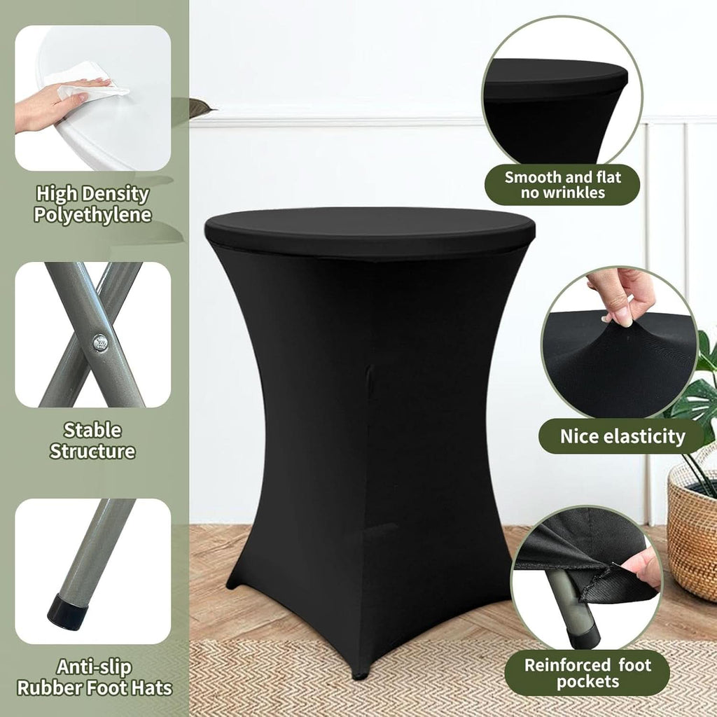 32-Inch Round Folding High Top Cocktail Tables with Black Spandex Covers, Set of 2