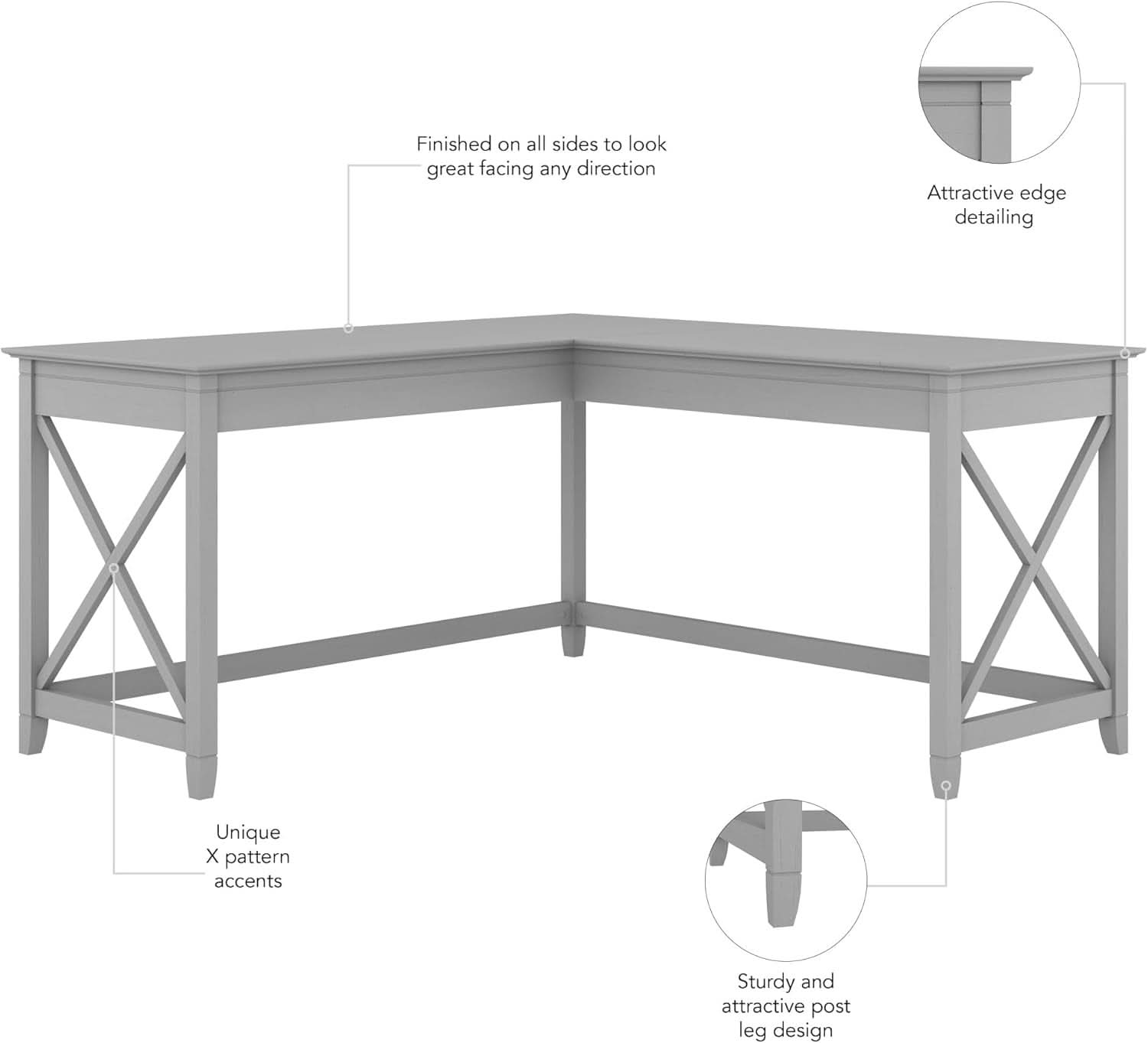 Bush Furniture Key West 60W L Shaped Desk Cape Cod Gray