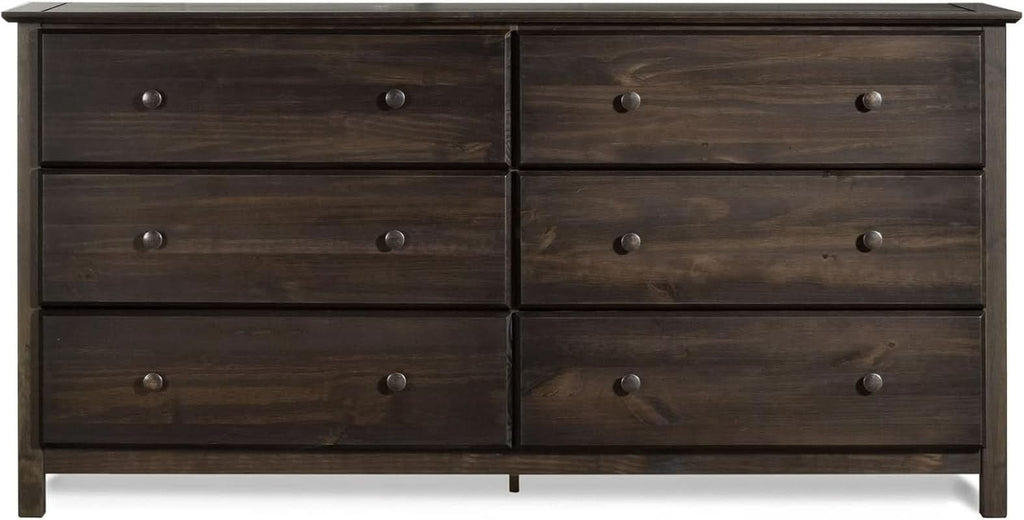 Shaker 6 Drawer Dresser Espresso Finish Solid Wood