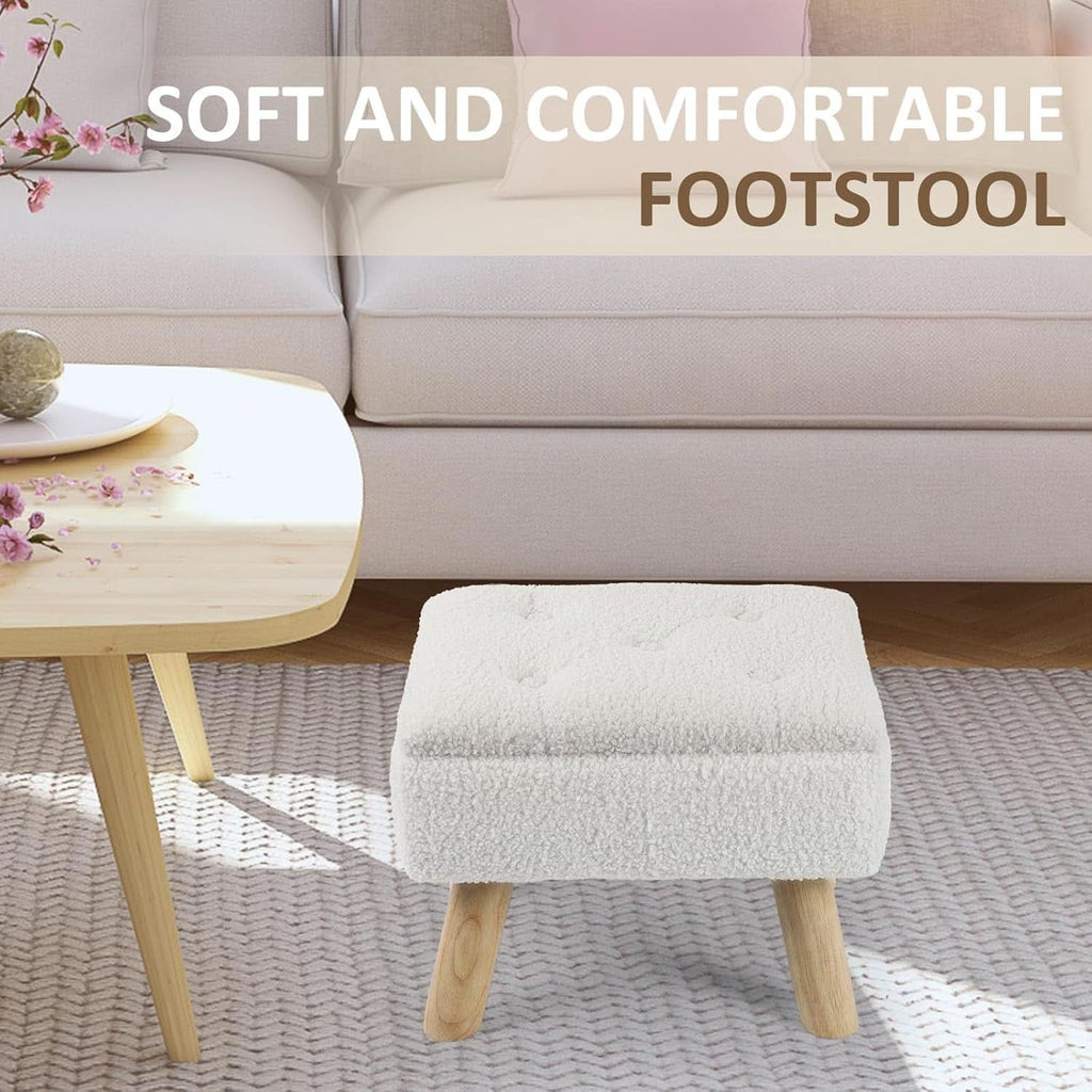 Cream Velvet Storage Ottoman With Extra Cushioning