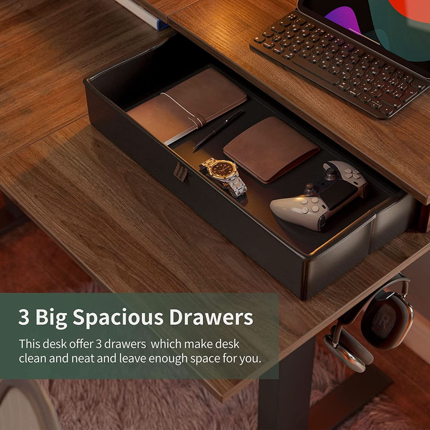 63 Inch L Shaped Electric Standing Desk With Drawers