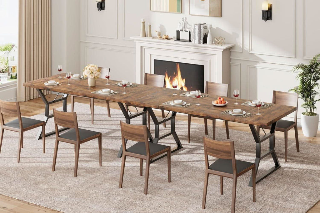 70.9 Inch Farmhouse Dining Table With X Shaped Metal Legs