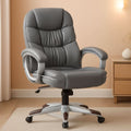 Gray High Back Office Chair Adjustable Height PU Leather