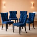 Blue Velvet Upholstered Dining Chairs Set Of 6 Studded