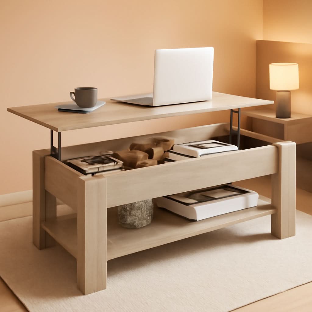 Lift Top Coffee Table With Hidden Compartment Grey