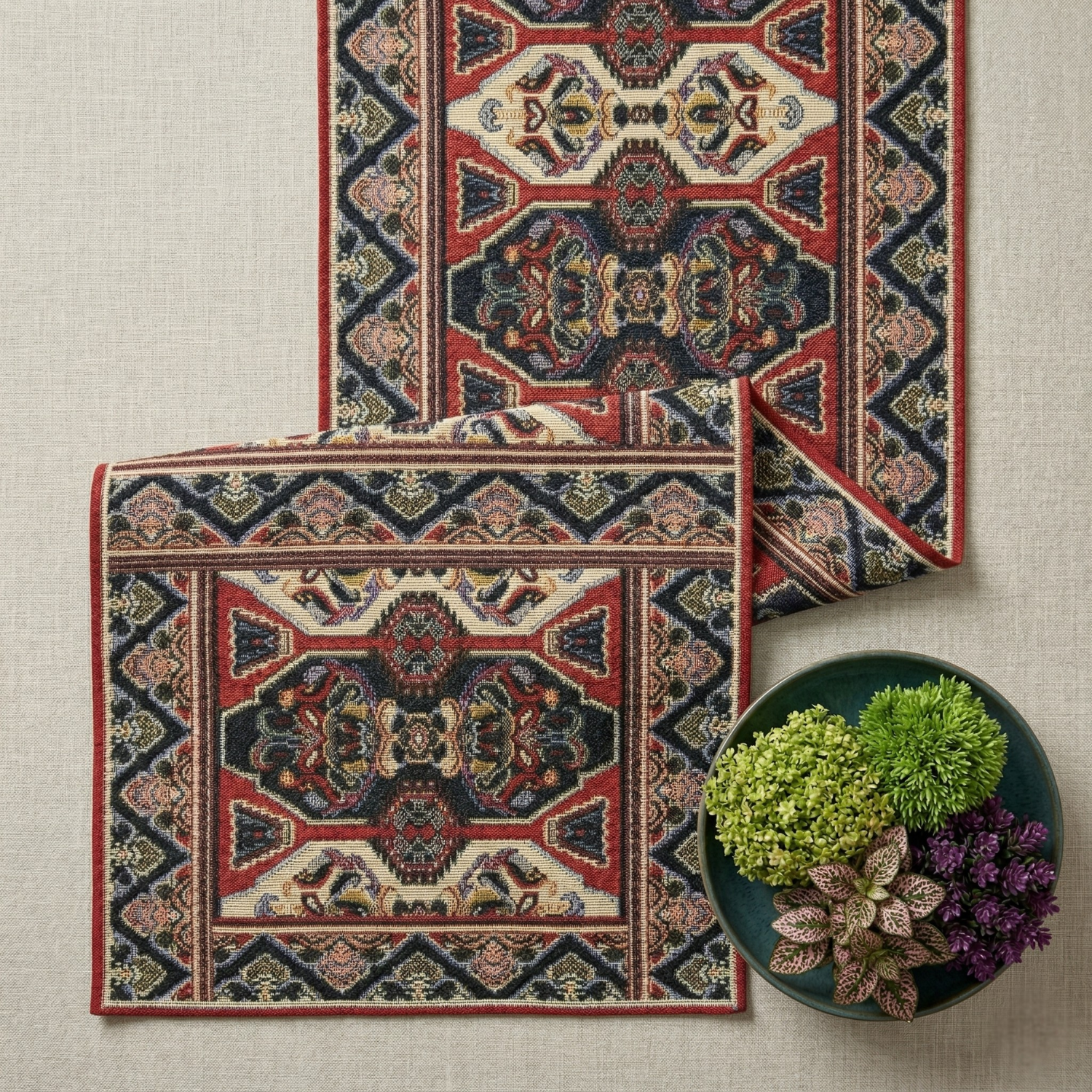 DaDalogy Elegant Majestic Kilim Red Persian Rug Ornate Floral Woven Tapestry Table Runner (18195)
