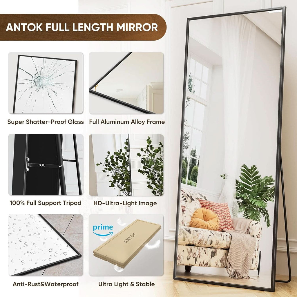 71x28 Inch Black Full Length Floor Mirror For Bedroom