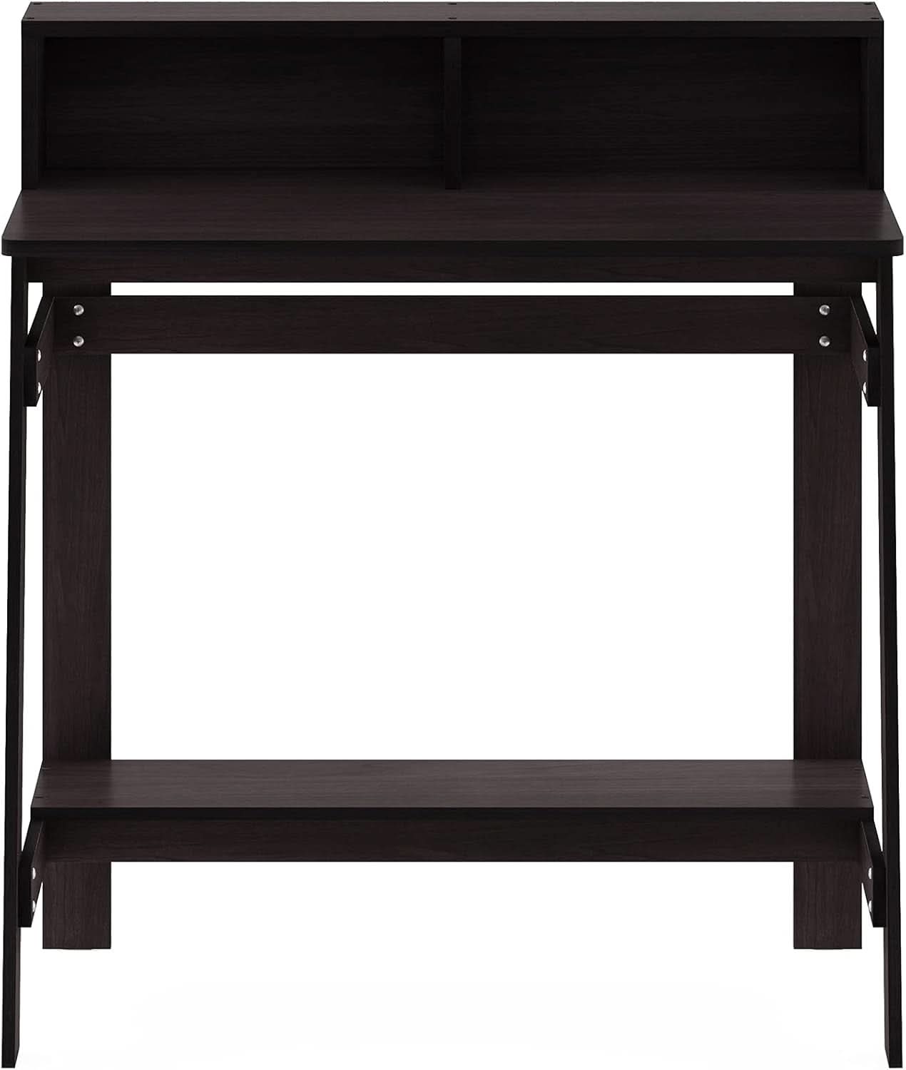 A Frame Computer Desk With Hutch In Dark Walnut Finish