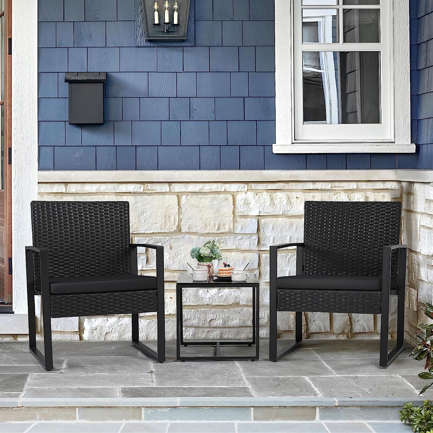 Black Cushioned Outdoor All Weather Patio Conversation Set