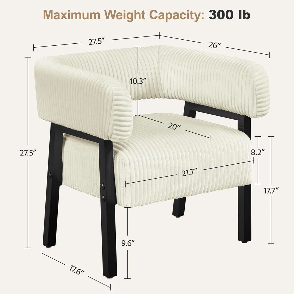 Beige Corduroy Barrel Chair With Pocket Coil Support