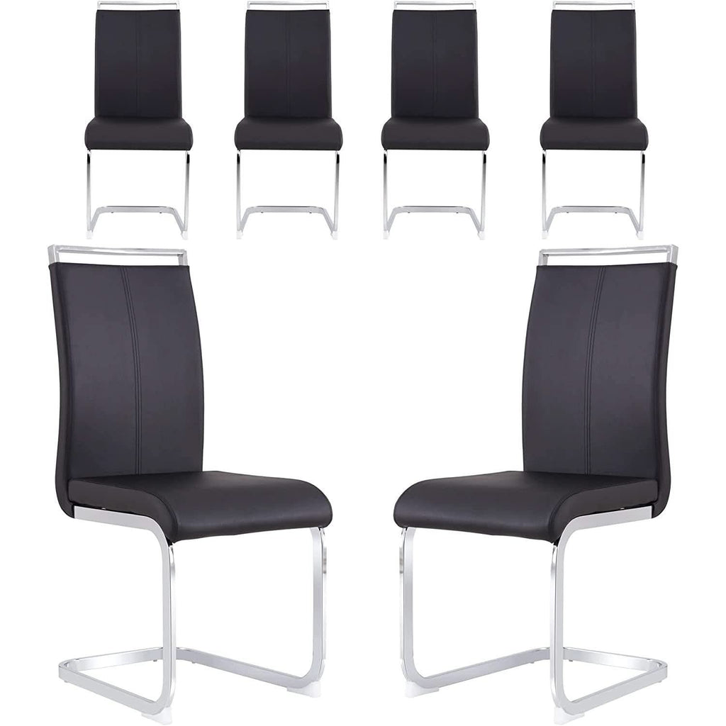 6 Piece Black PU Leather Dining Chairs With Metal Legs