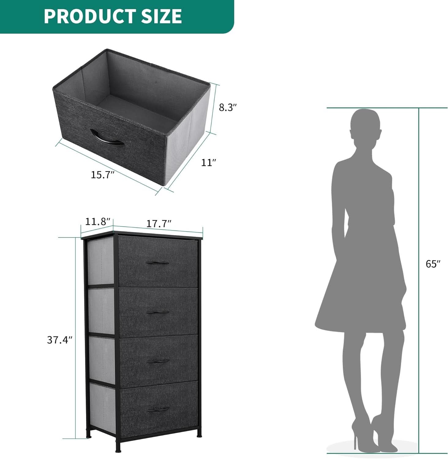Storage Tower With Four Drawers Fabric Dresser Unit