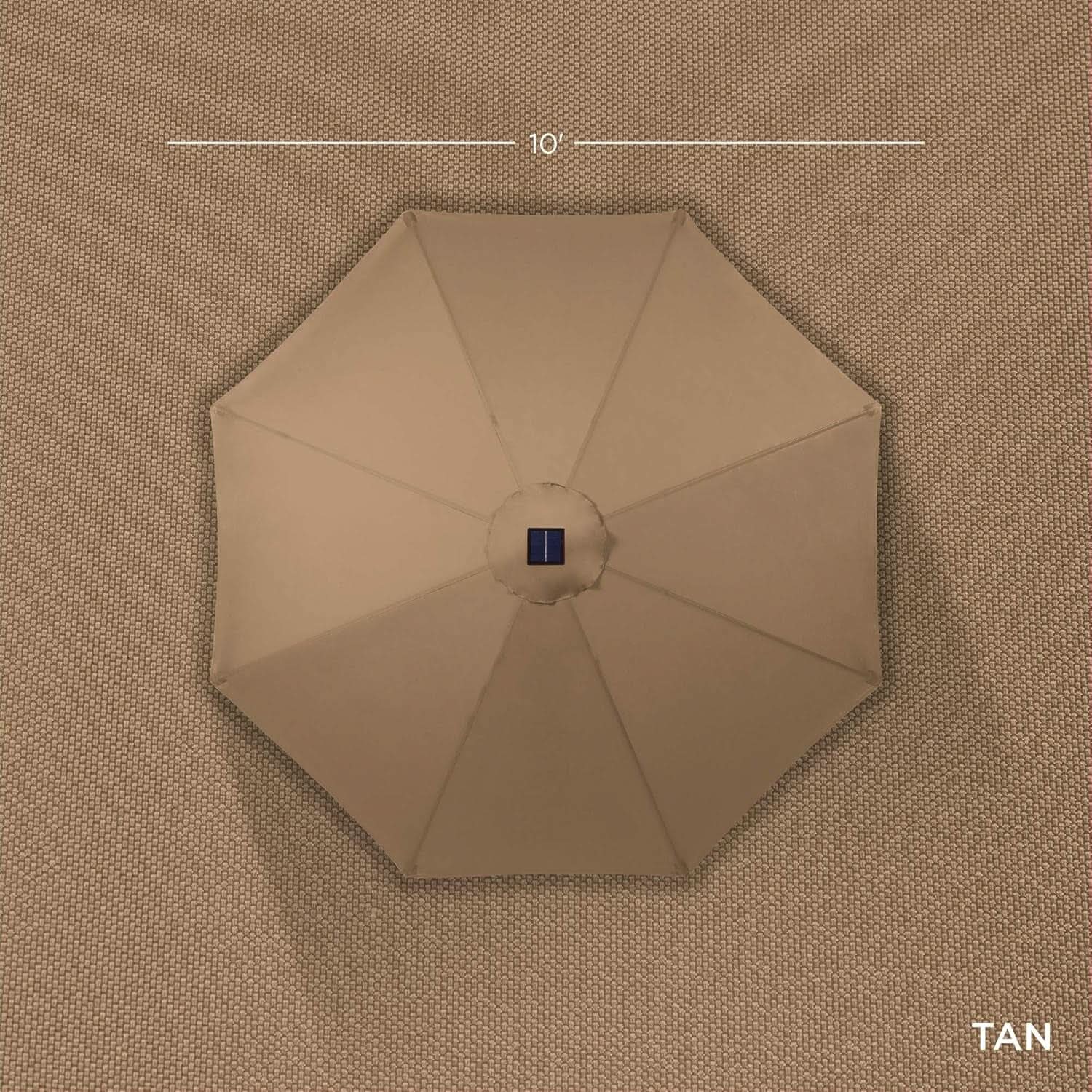 10 Ft Solar LED Patio Umbrella With Tilt Adjustment And UV Resistant Fabric All Weather Use