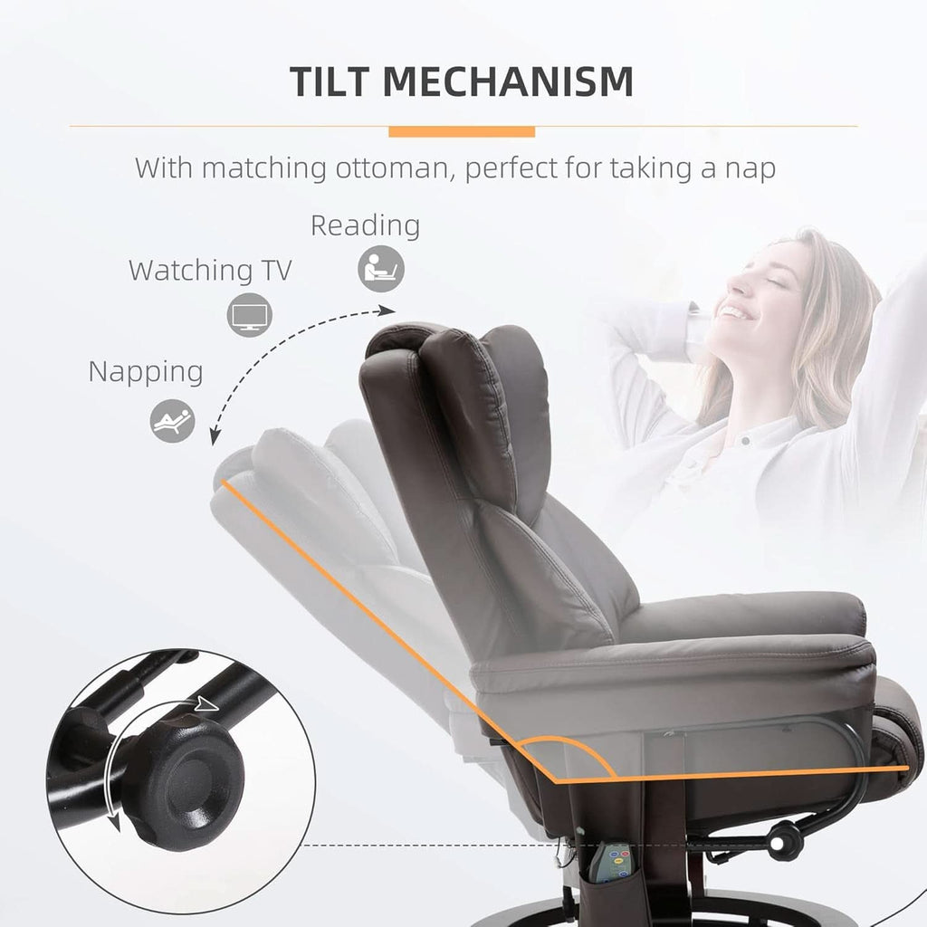 Brown Faux Leather Massage Recliner Chair With Ottoman