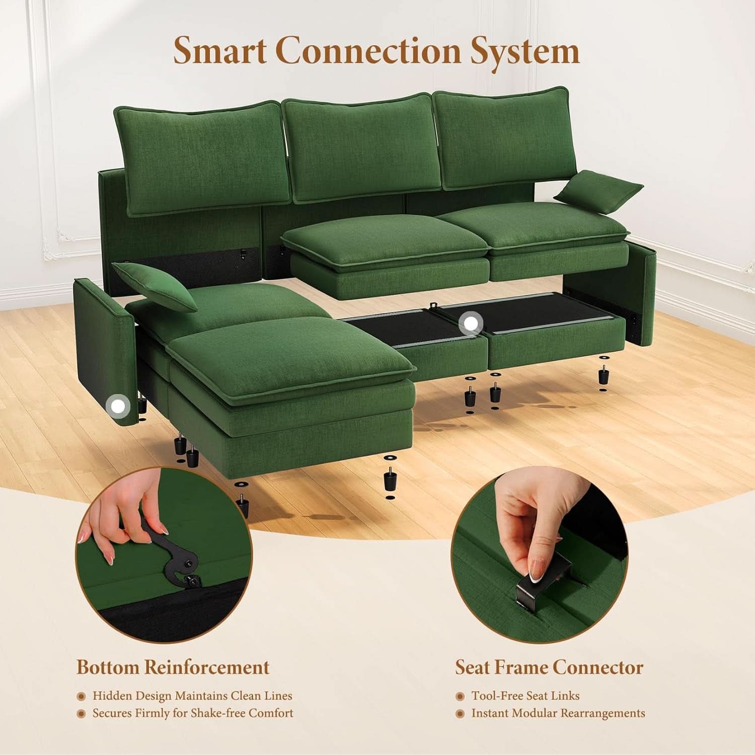 Green 108 Inch DeluxePlus Cloud Sleeper Sectional Sofa