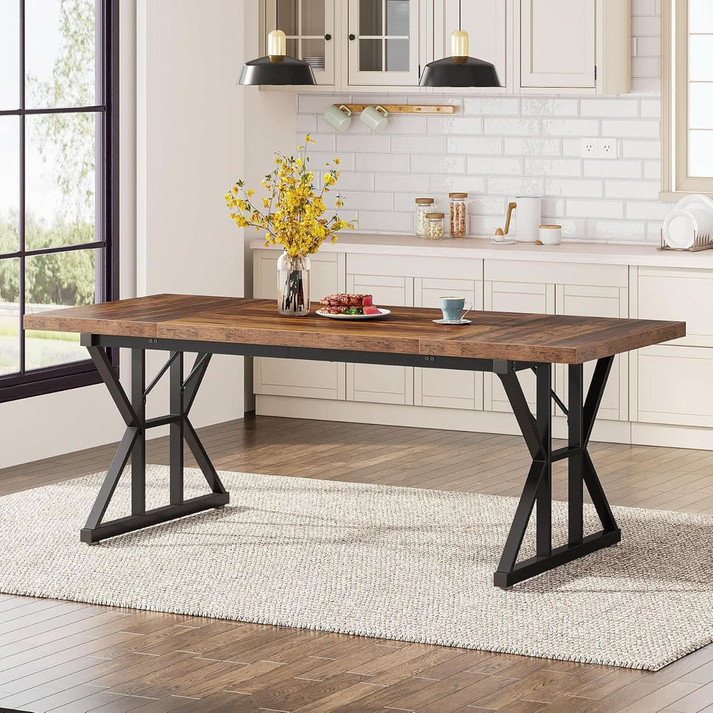 Farmhouse 70.8 Inch Wood Dining Table With Metal Legs