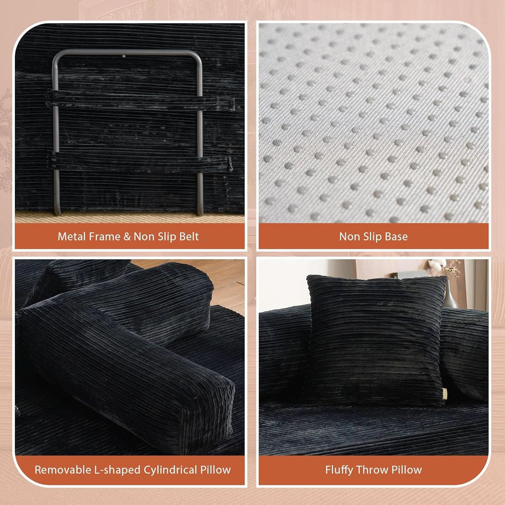 81 Inch Foldable Black Sofa Bed MemoryFoamContourPlus