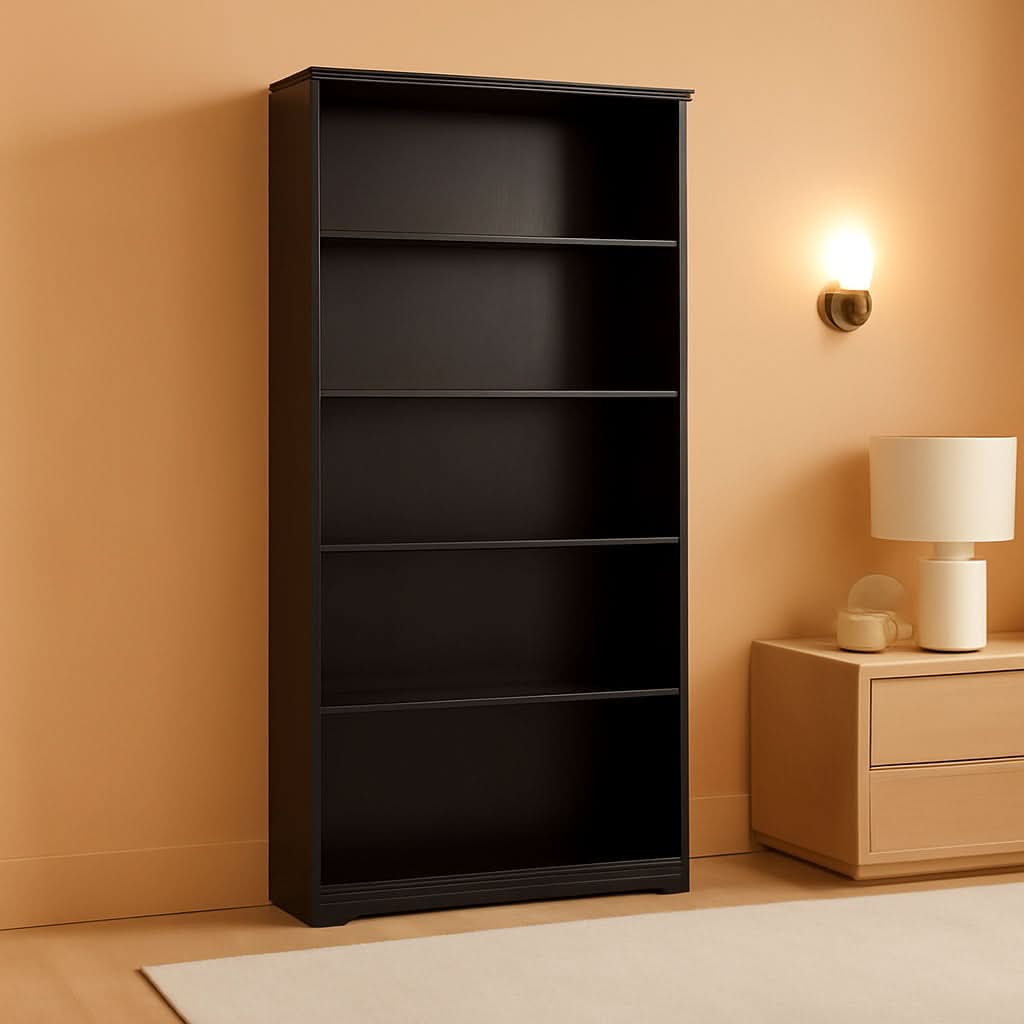 Tall Five Shelf Bookcase Espresso Oak For Living Room