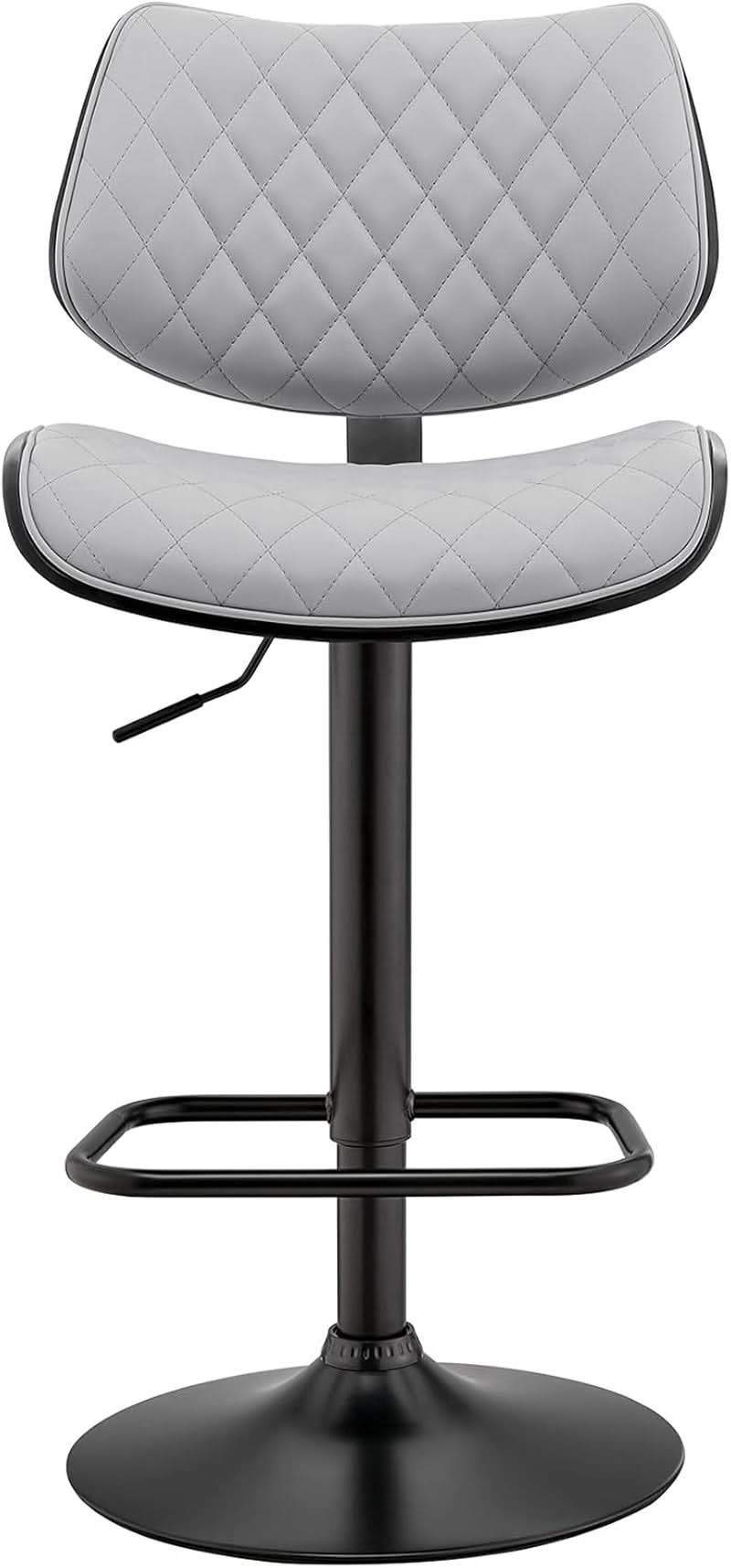 Grey Faux Leather Swivel Bar Stool With Adjustable Height