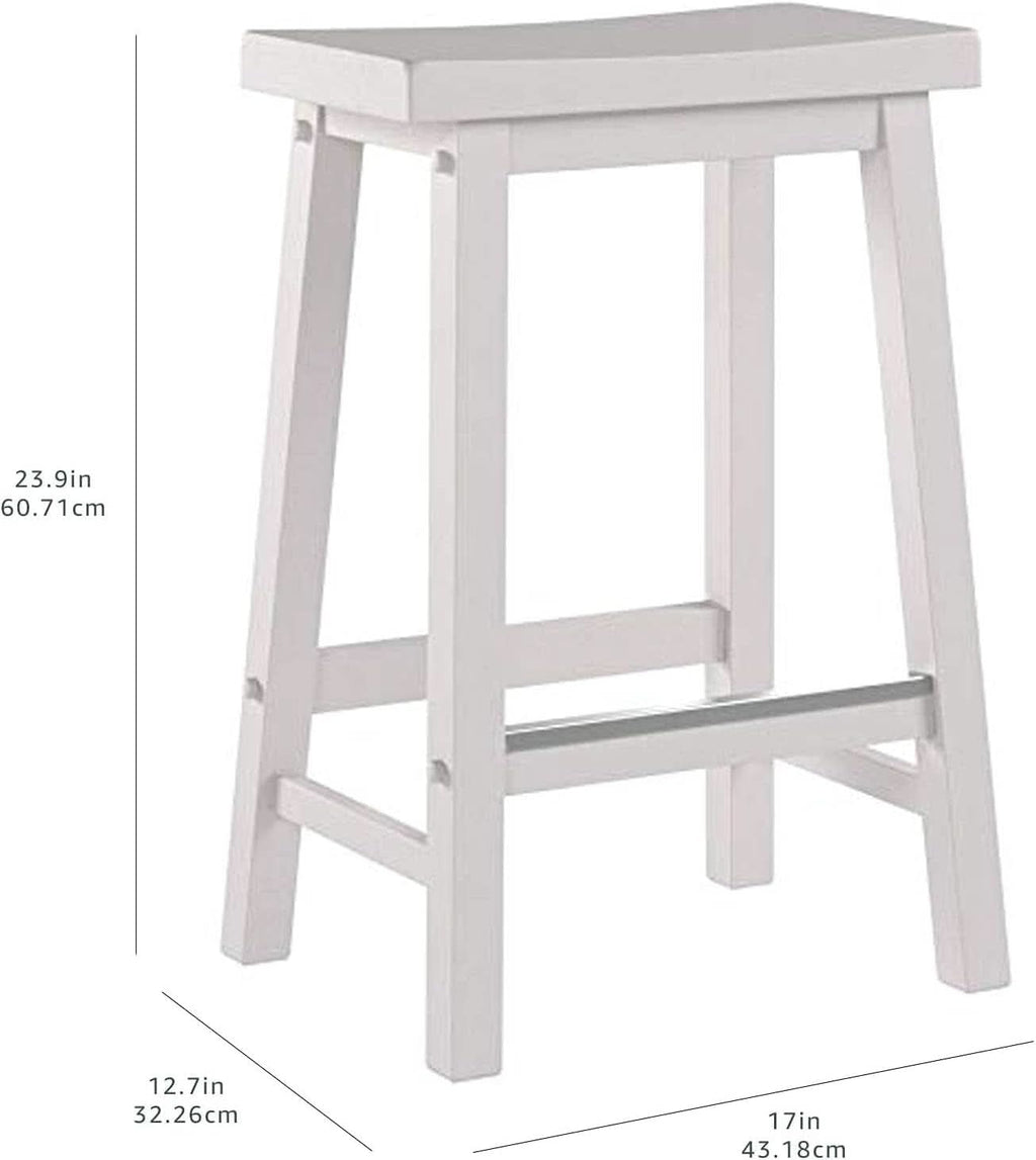 Solid Wood Saddle Seat Counter Height Bar Stool White 24 Inch Set Of 2