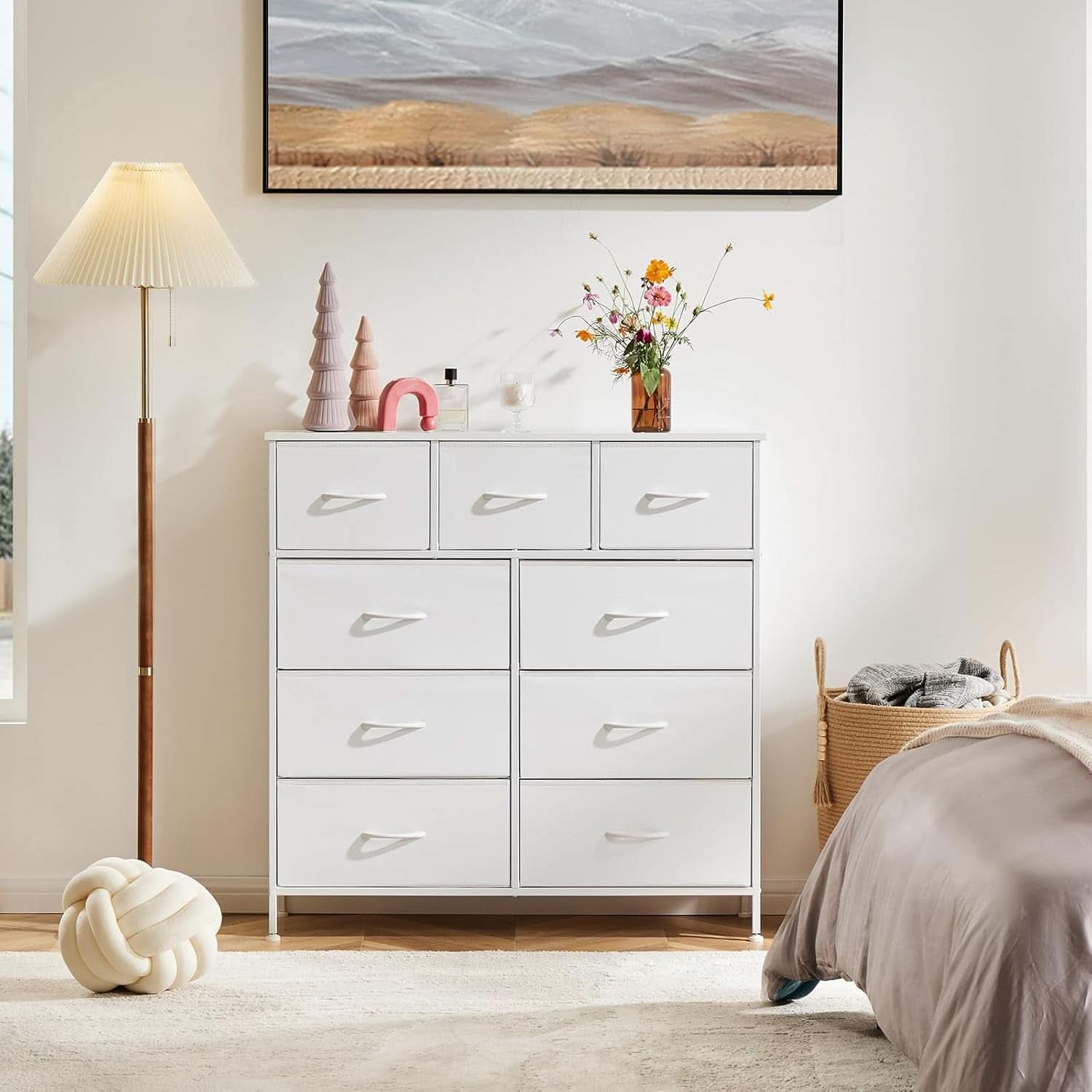 Sturdy Nine Drawer Dresser With Wood Top And Steel Frame