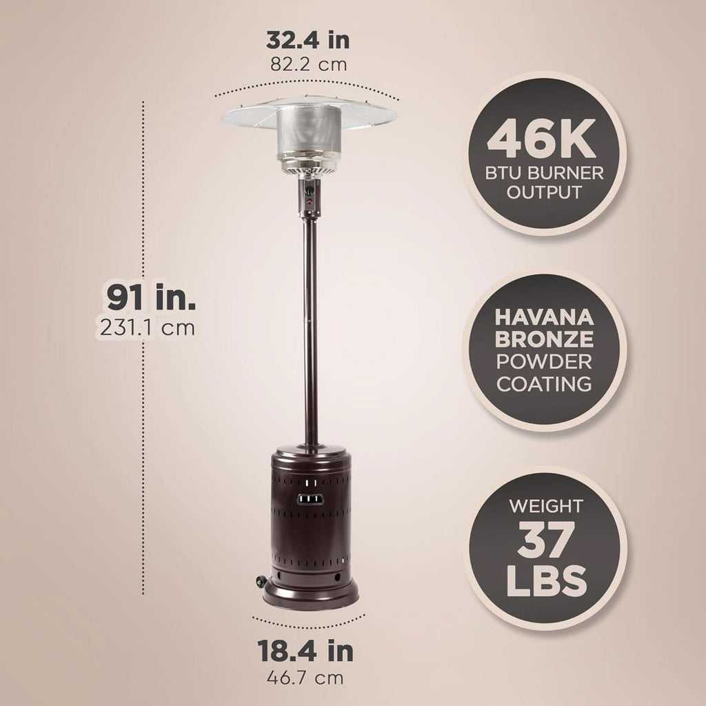 46,000 BTU Outdoor Patio Heater With Wheels Havana Bronze