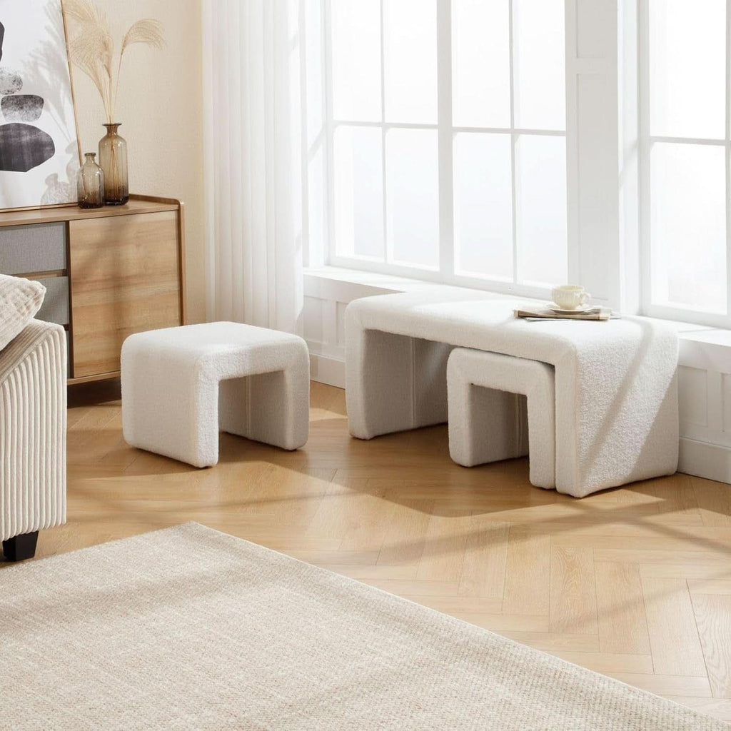 White 40Inch Lux Velvet Plus Nesting Ottoman End Bench