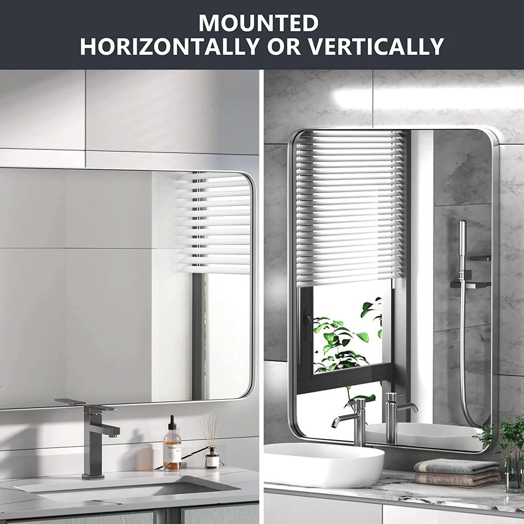 Brushed Silver Wall Mounted Bathroom Mirror 30x40 Inches