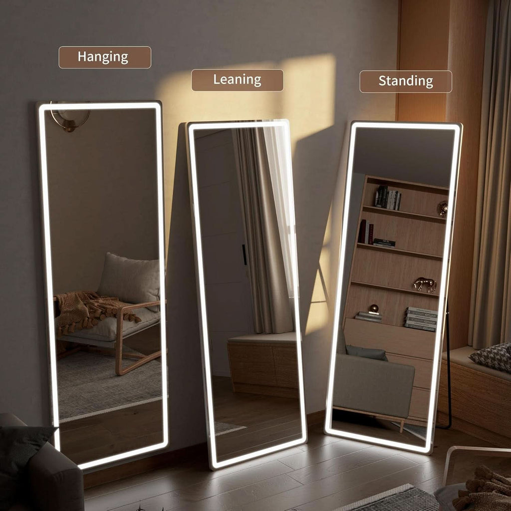 64 Inch Full Length Mirror With LED Lights Aluminum Frame 3 Color Temperatures