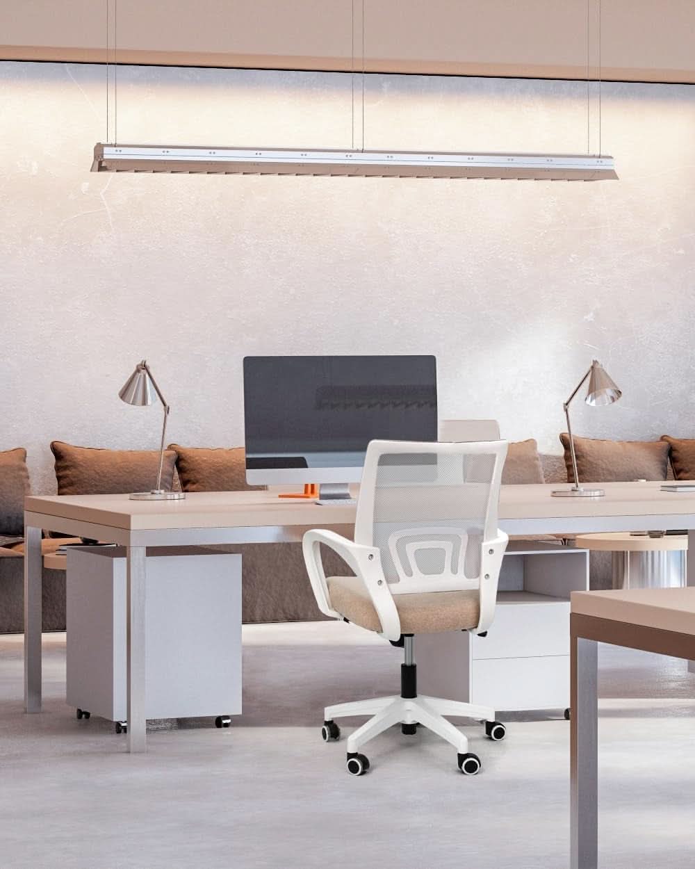 Ergonomic Beige Office Chair With Adjustable Lumbar Support