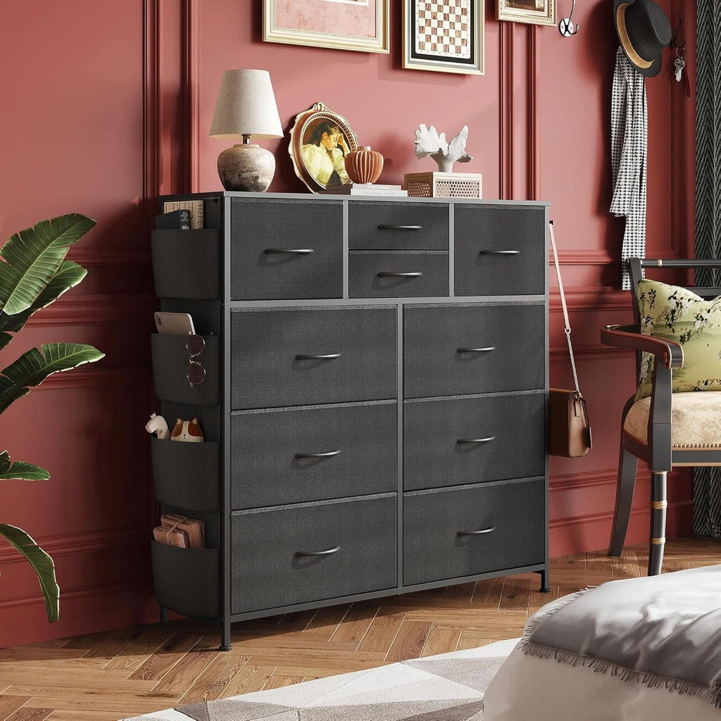 10 Drawer Dresser With Black Finish For Bedroom Storage