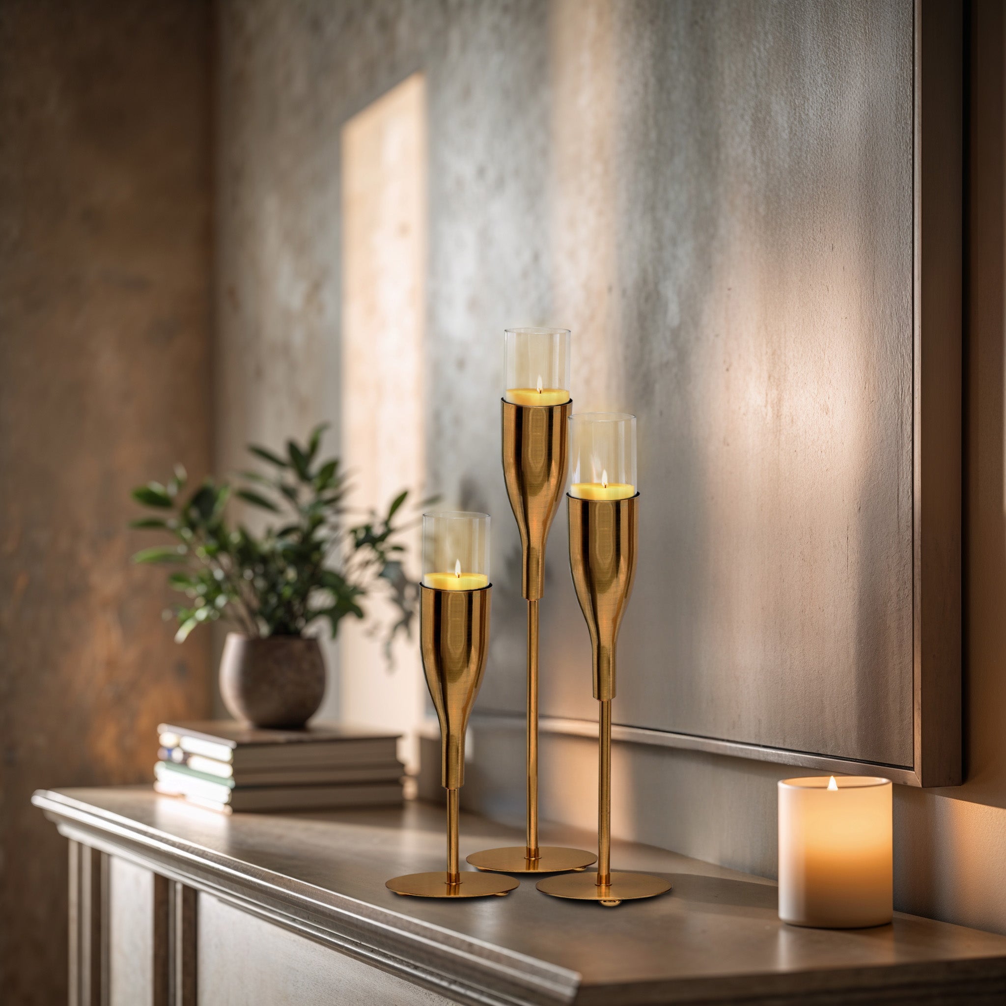 Gold Wine Glass Shaped Candle Holder - Set of 3