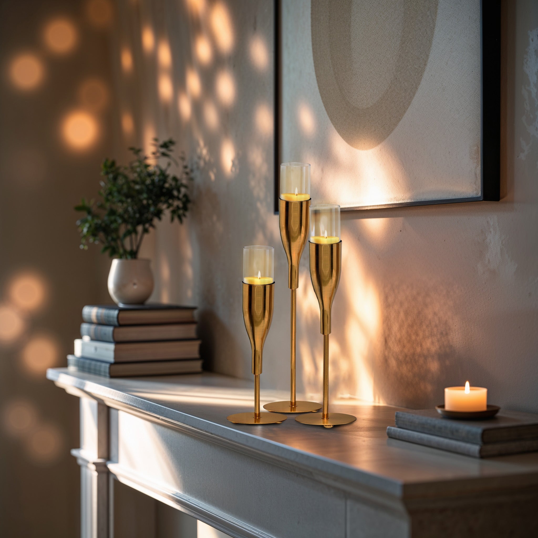 Gold Wine Glass Shaped Candle Holder - Set of 3