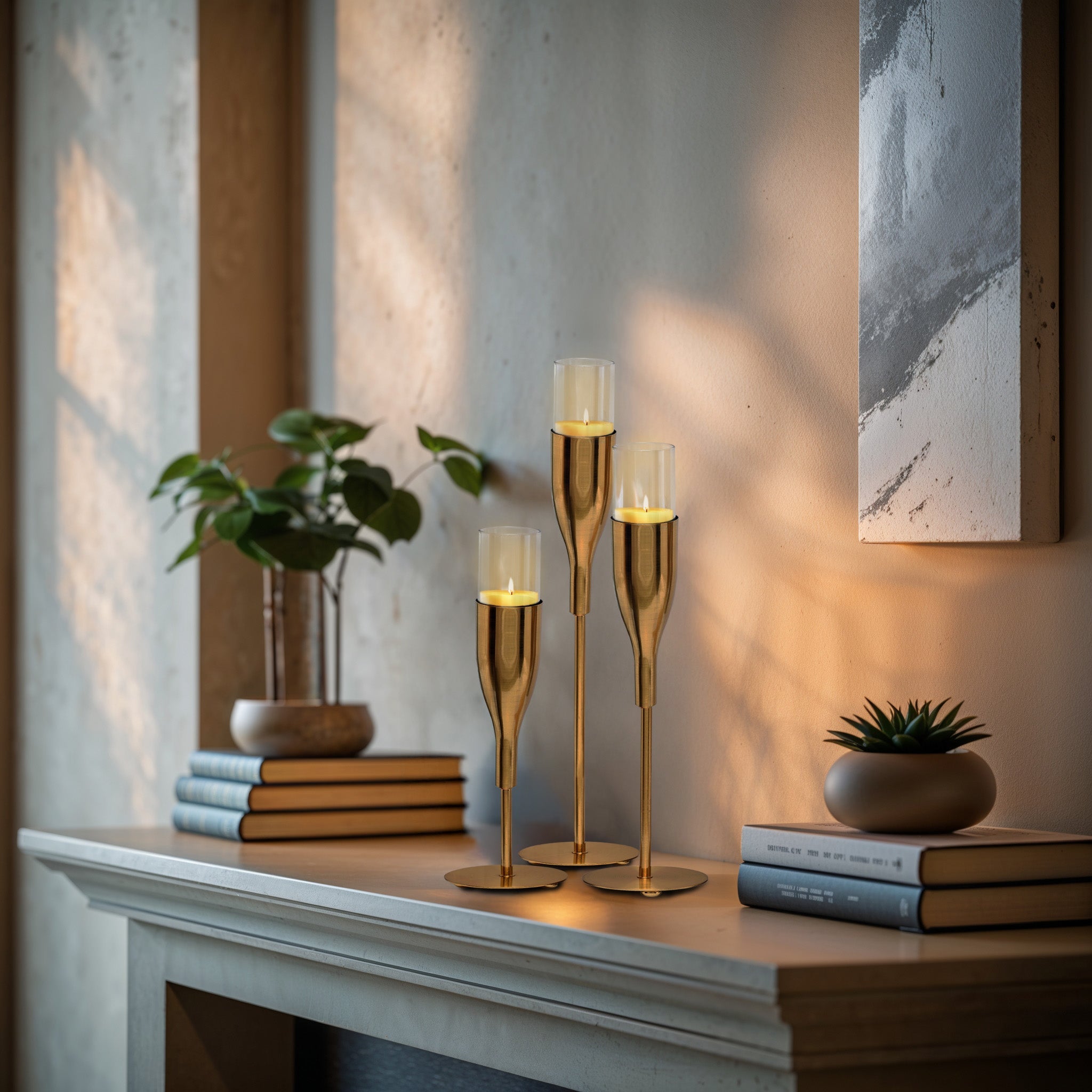 Gold Wine Glass Shaped Candle Holder - Set of 3