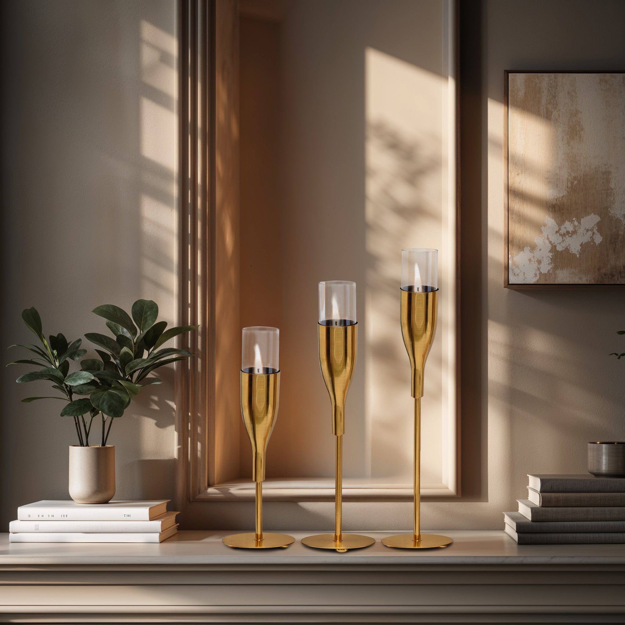 Gold Wine Glass Shaped Candle Holder - Set of 3
