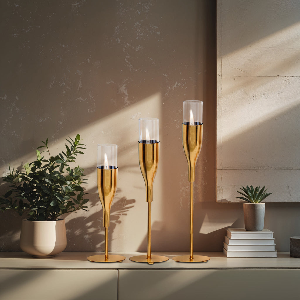Gold Wine Glass Shaped Candle Holder - Set of 3