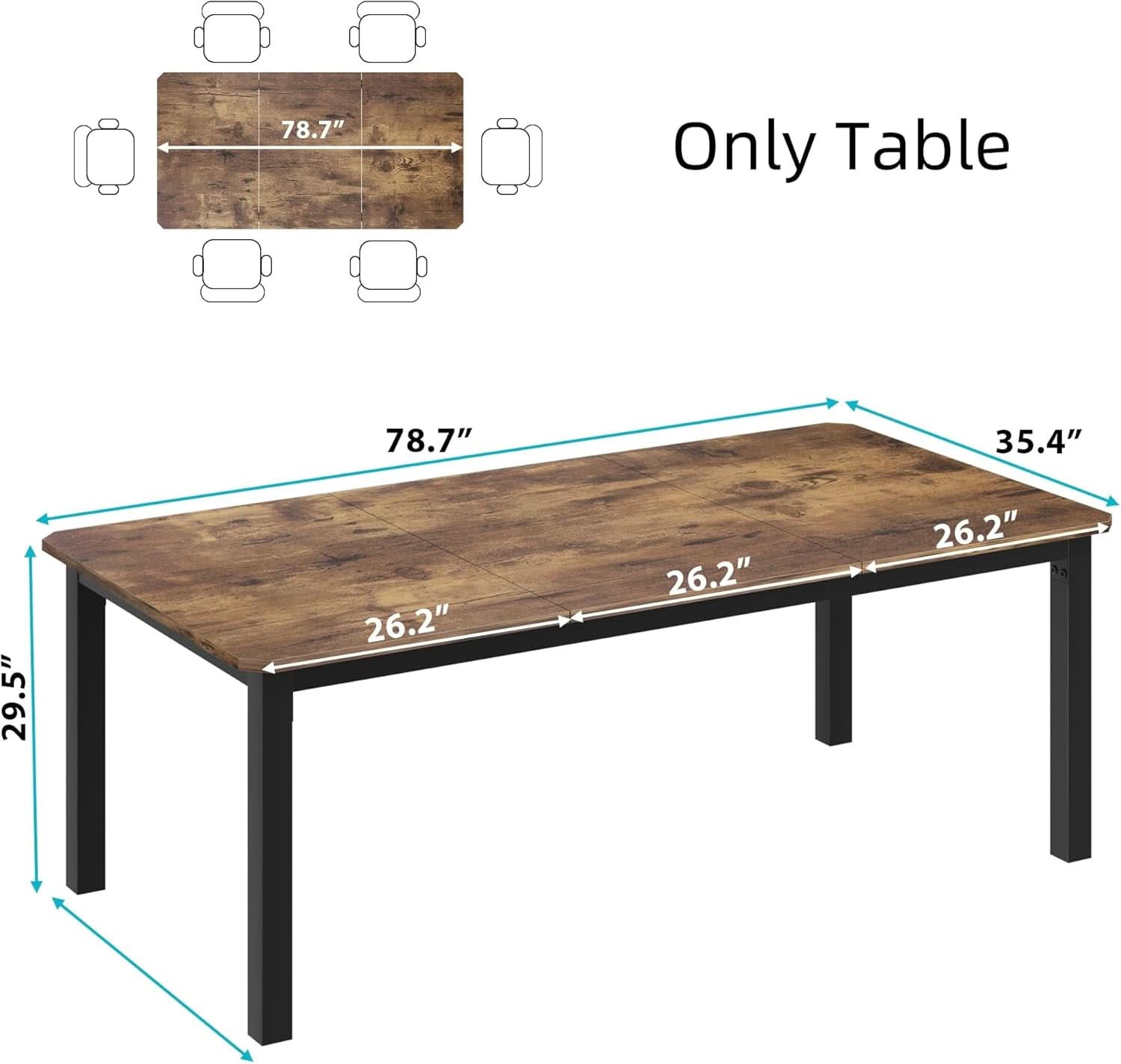 Industrial Dining Table 78.7 Inch Metal Frame Rustic Finish