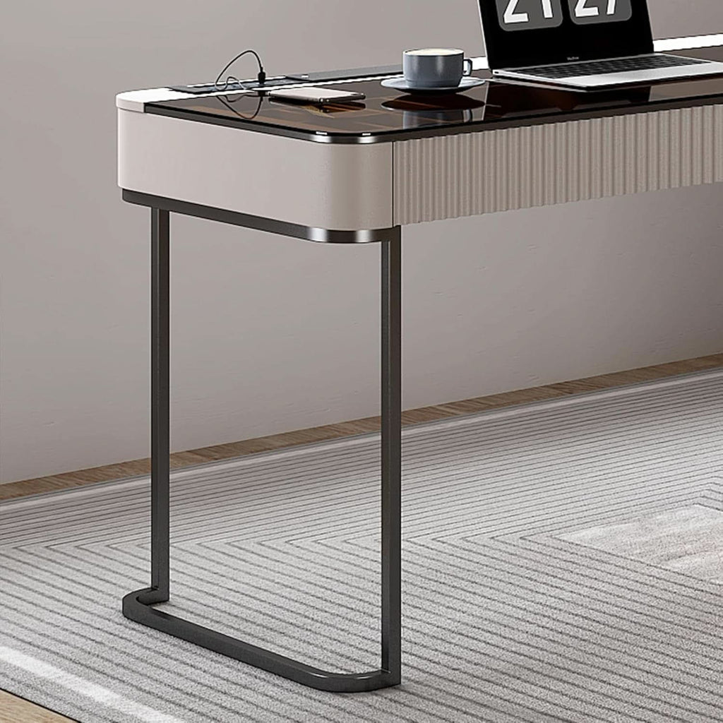 Ivory 50 Inch Office Computer Desk With Cabinet LED lights