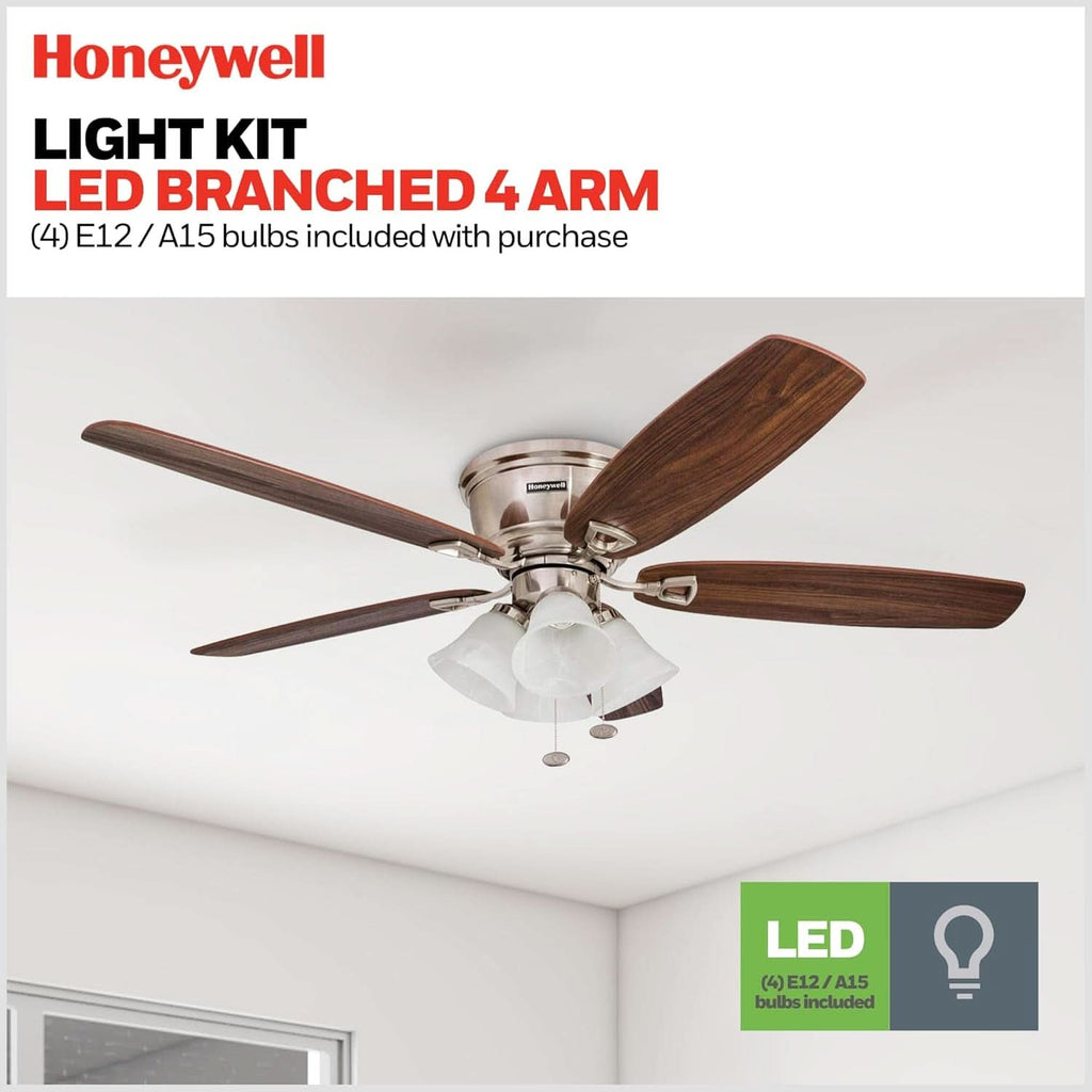 52 Inch Brushed Nickel LED Five Blade Ceiling Fan Light