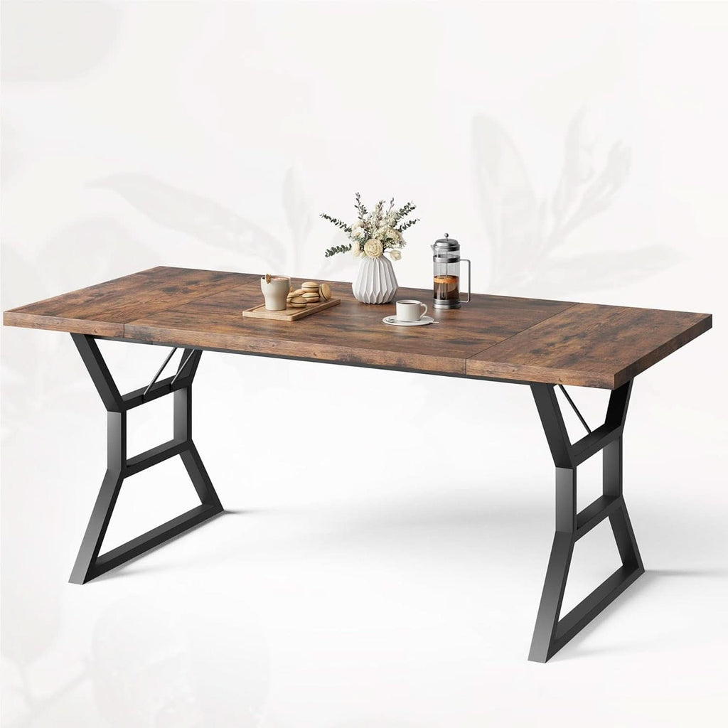 70.9 Inch Farmhouse Dining Table With X Shaped Metal Legs
