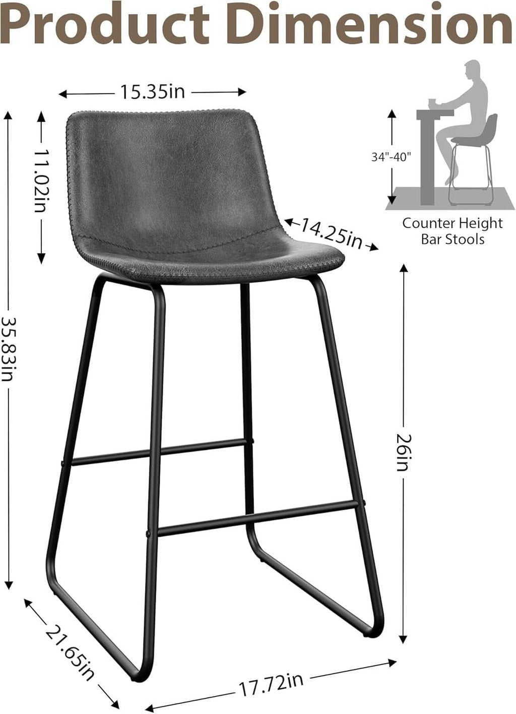 Gray Faux Leather Bar Stools Set Of 3 26 Inch Counter